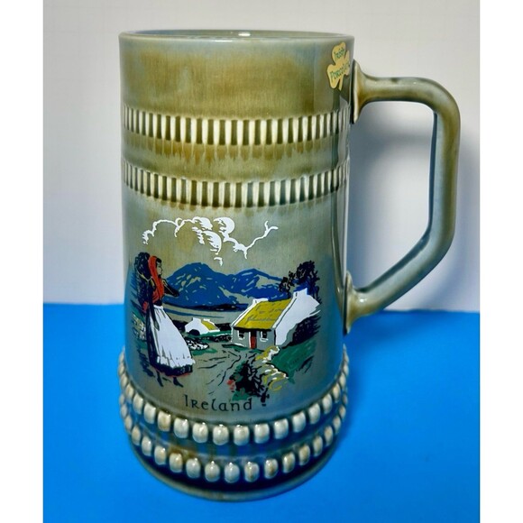 Other - Vintage   Irish Porcelain Beer Stein Tankard Mug Glossy Rich Olive Green Grade A